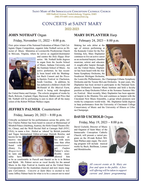 August Church Program Concerts at St Mary – Saint Mary of the Immaculate Conception Roman ...