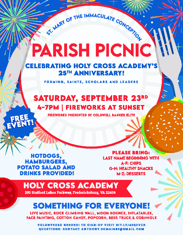 Parish Picnic September 23rd Saint Mary of the Immaculate Conception